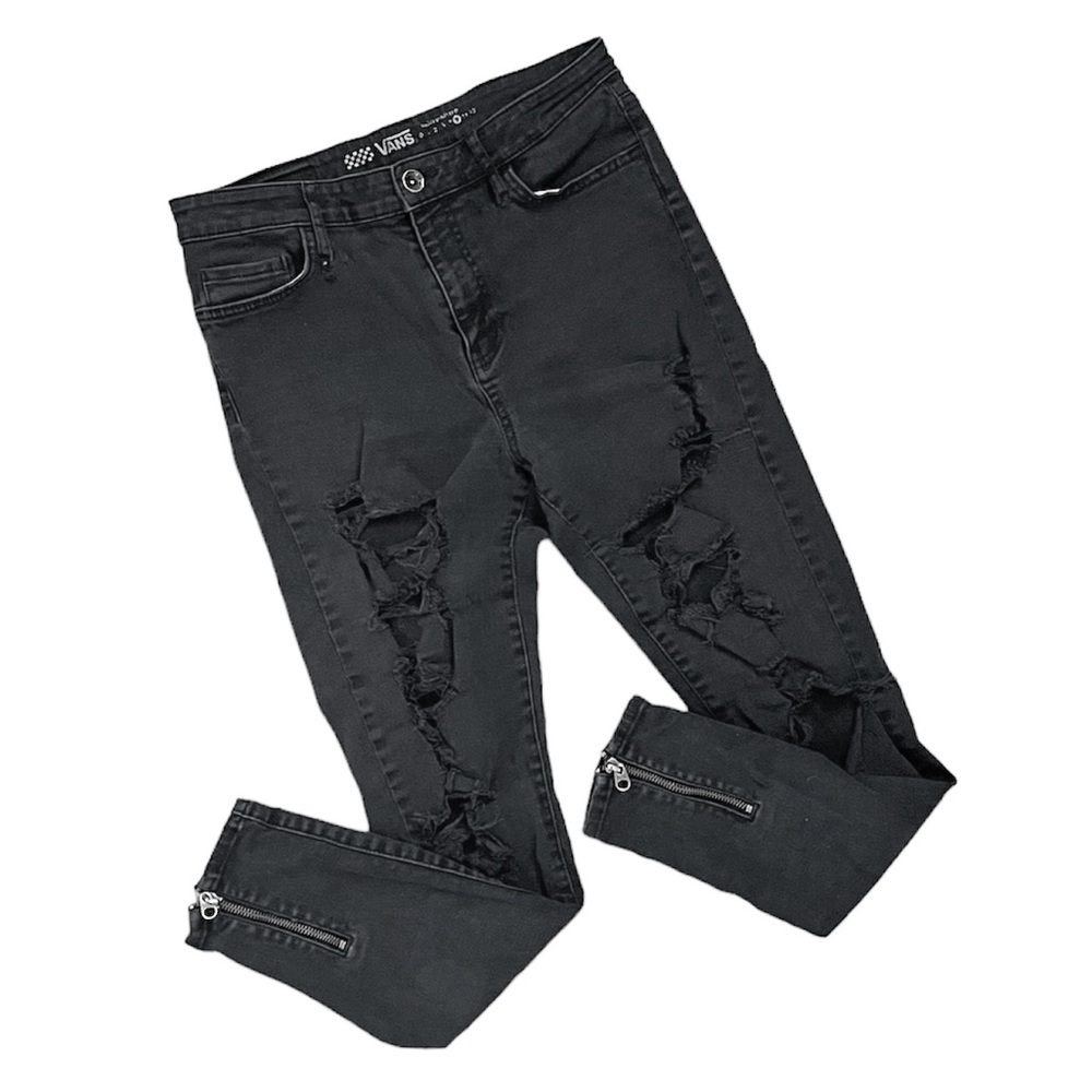 Vans Distressed Black High Waisted Zipper Ankle Skinny Jeans Size 9